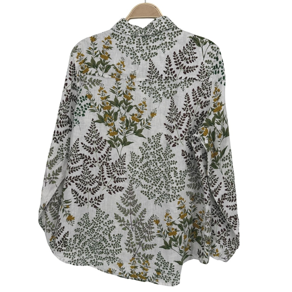 Cynthia Rowley Button Down Shirt Womens XL White Linen Botanical Print Excellent - Picture 2 of 7